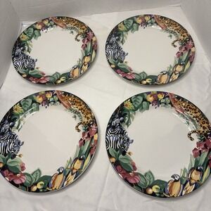 Vintage VITROMASTER Sue Zipkin 1993 Rain Forest Jungle 4 Dinner Plates Zebra